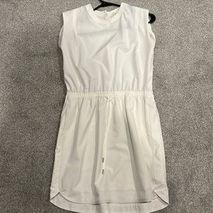 CALIA Women's Dolphin Hem Extended Shoulder Sleeveless Dress White Medium